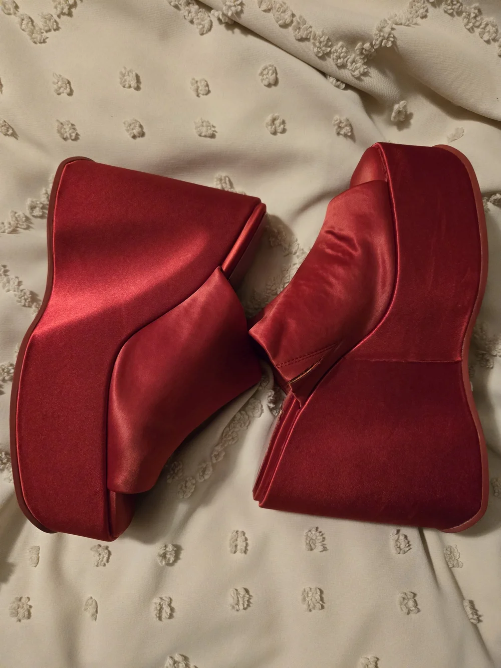 Jeffrey Campbell Sexy Red Satin Platform Mule Heels